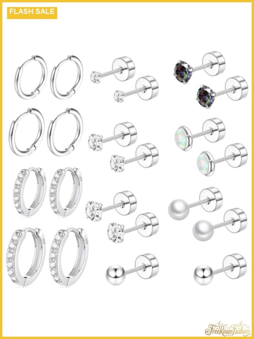 Flat Back Earring Set for Multiple Piercings, 316L Surgical Steel,